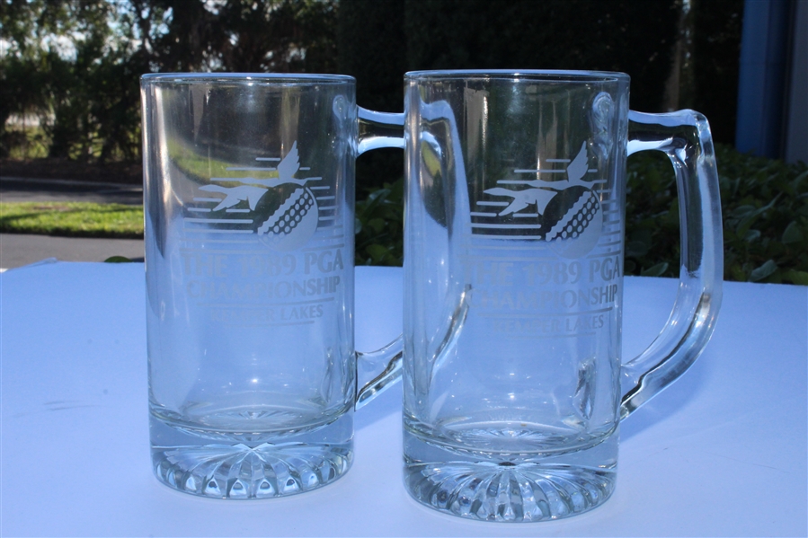 1989 PGA Championship Glass Beer Steins (2) - Payne Stewart Wins!