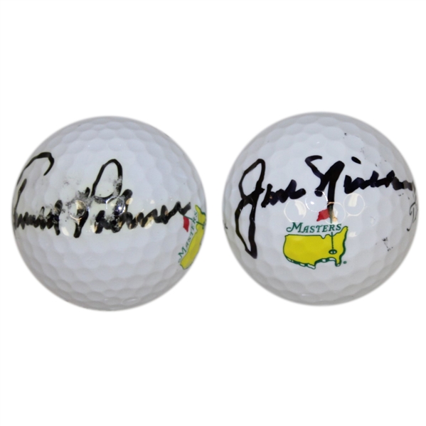 Arnold Palmer & Jack Nicklaus Signed Masters Logo Golf Balls JSA ALOA