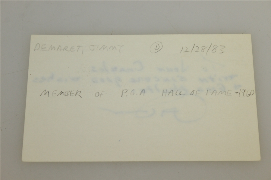 Jimmy Demaret D-1983 Signed Index Card With Added Inscription-JSA Cert of Authenticity