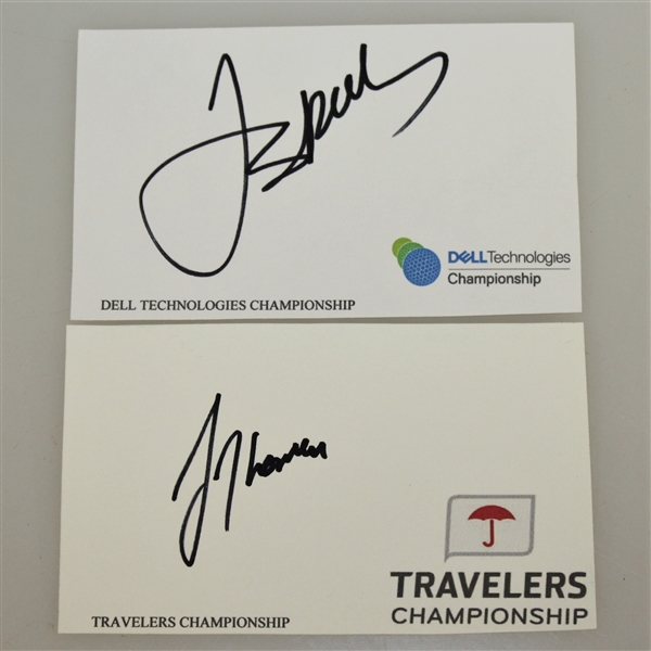 Jordan Spieth Signed Dell Technologies Card & Justin Thomas Signed Travelers Championship Card JSA AOLA
