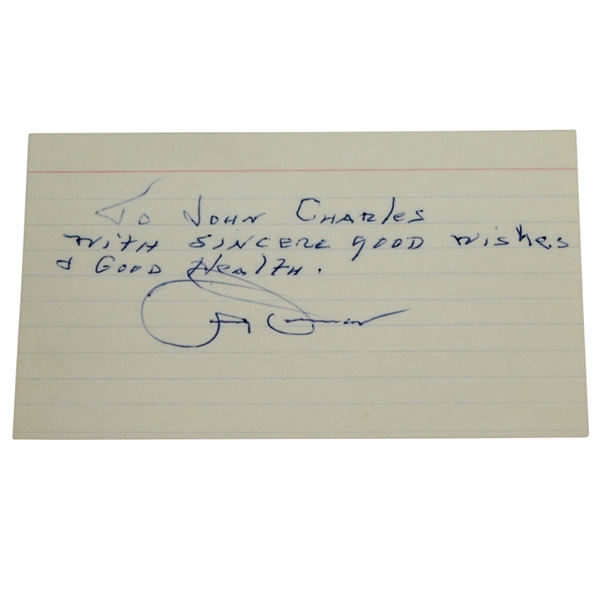 Jimmy Demaret D-1983 Signed Index Card With Added Inscription-JSA Cert of Authenticity