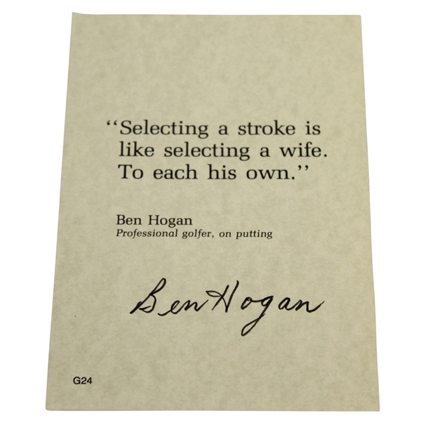 Ben Hogan Signed Quote On His Putting Stroke JSA ALOA