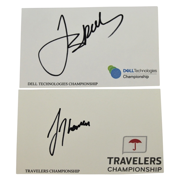Jordan Spieth Signed Dell Technologies Card & Justin Thomas Signed Travelers Championship Card JSA ALOA
