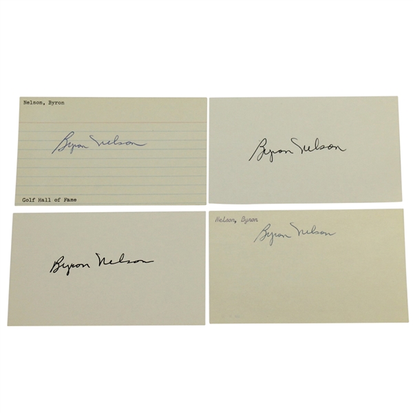 Byron Nelson Signed Index Cards - Four JSA AOLA