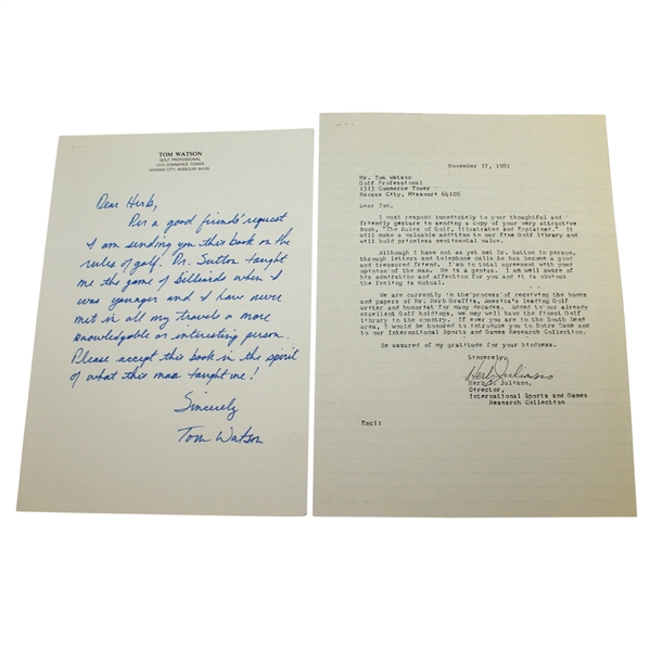 Tom Watson Signed Early 1990's Hand Written Letter JSA AOLA