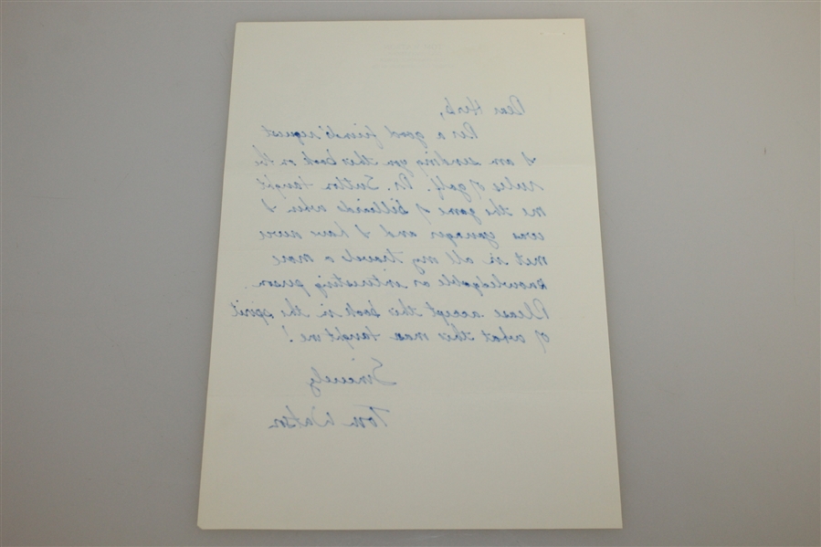 Tom Watson Signed Early 1990's Hand Written Letter JSA AOLA