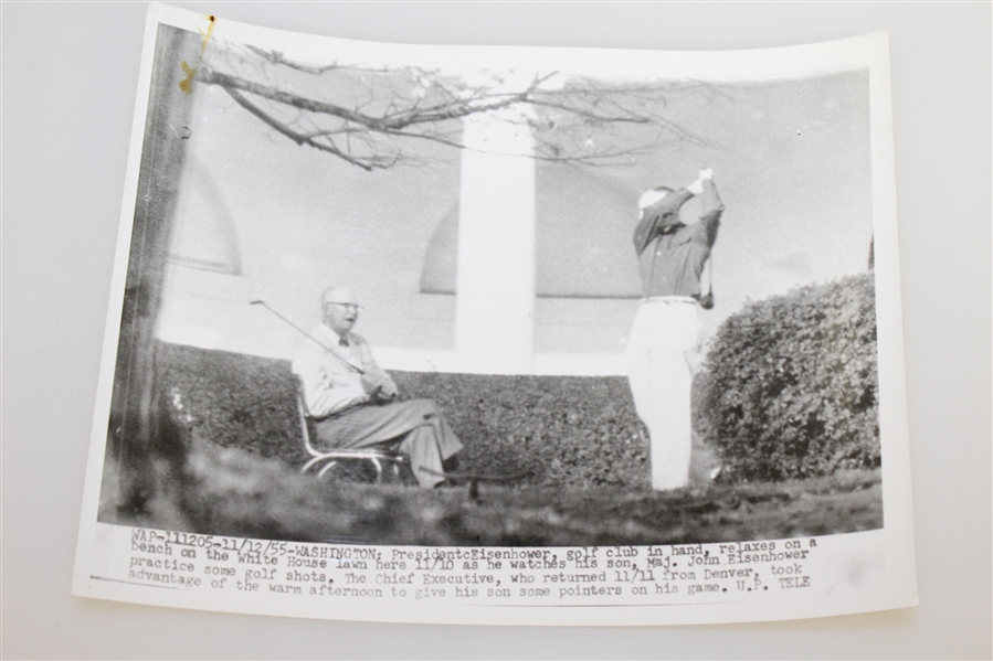 2 UPI Wire Photos Of President Eisenhower Playing Golf