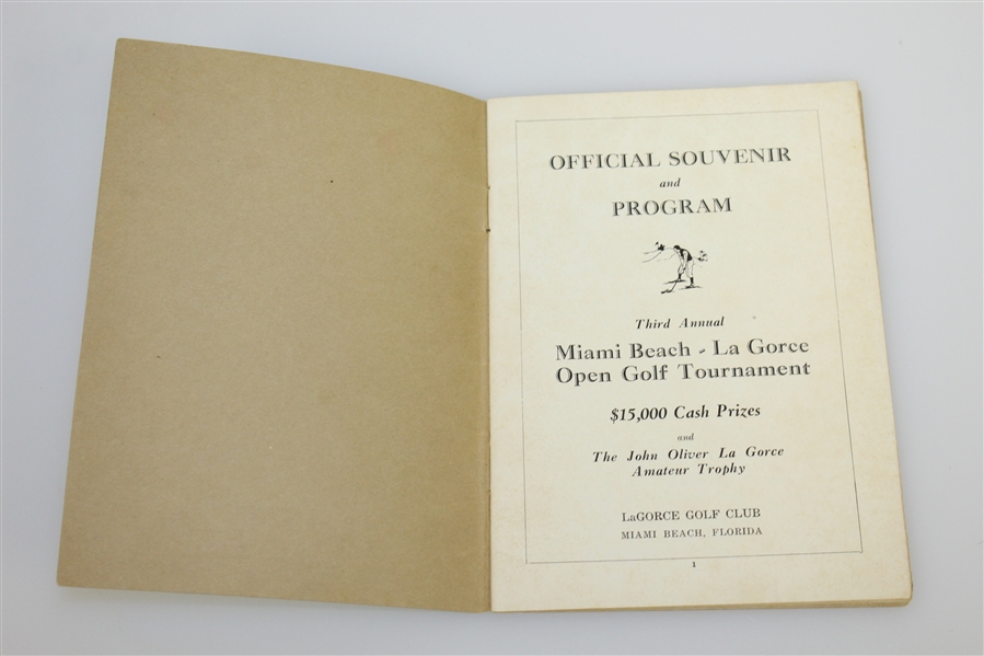 1930 La Gorce Open Golf Tournament Program with Top Players of the Day - 3rd Annual