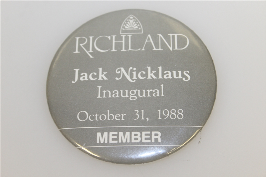 Jack Nicklaus Richland Inaugural 1988 Member Badge & 1995 'Jack is Back' Parking Pass