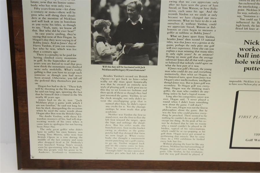 Charles Price's 1990 'Who is Jack Nicklaus?' GWAA First Place Plaque - Writing Competition