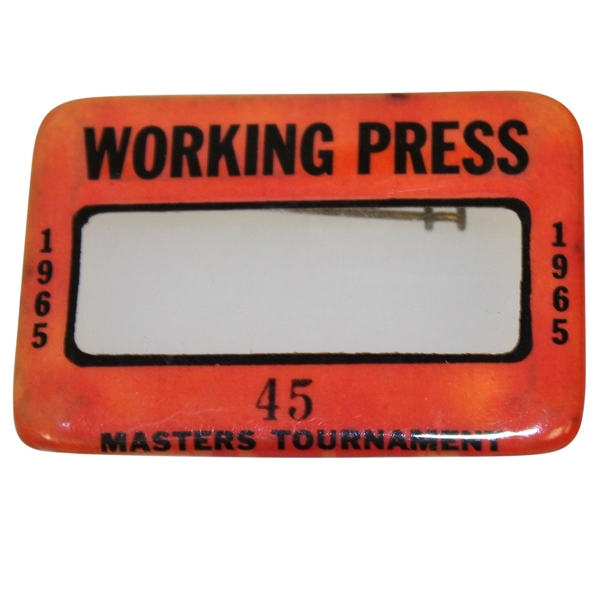 1965 Masters Tournament Working Press Badge #45 - Jack Nicklaus Winner