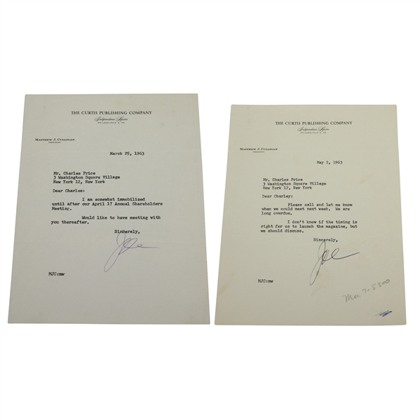 Matthew J. Culligan Signed Two Letters to Charles Price JSA ALOA