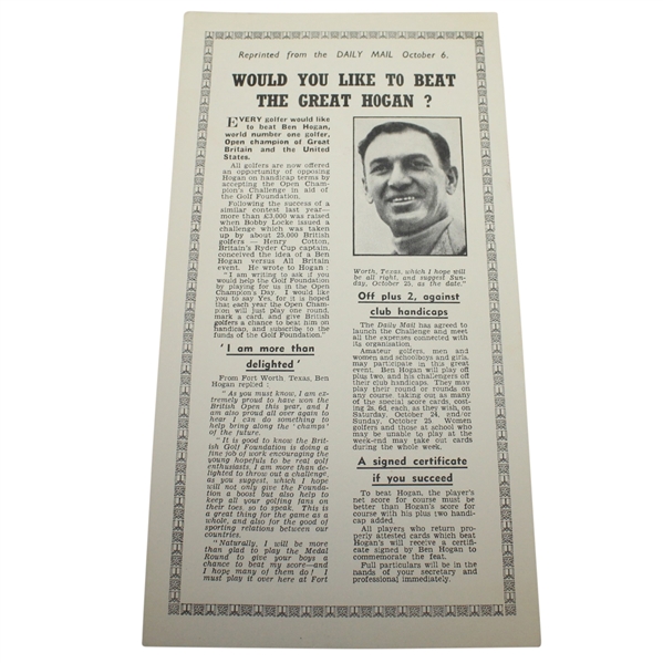 'Would You Like to Beat Ben Hogan?' Daily Mail Advertisement Reproduction