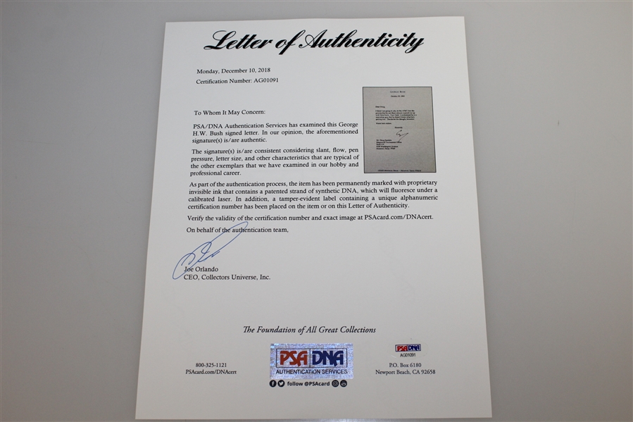 President George Bush Signed 10/25/1993 Typed Letter to Doug Sanders PSA/DNA #AG01091