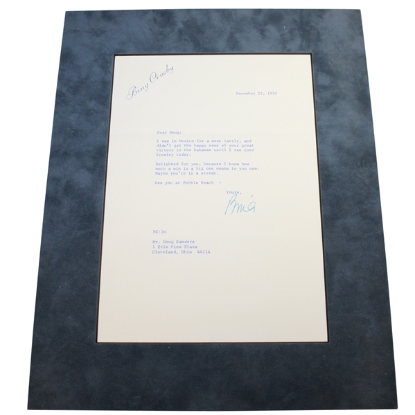 Bing Crosby Signed 12/23/1970 Typed Letter to Doug Sanders PSA/DNA #AG01118