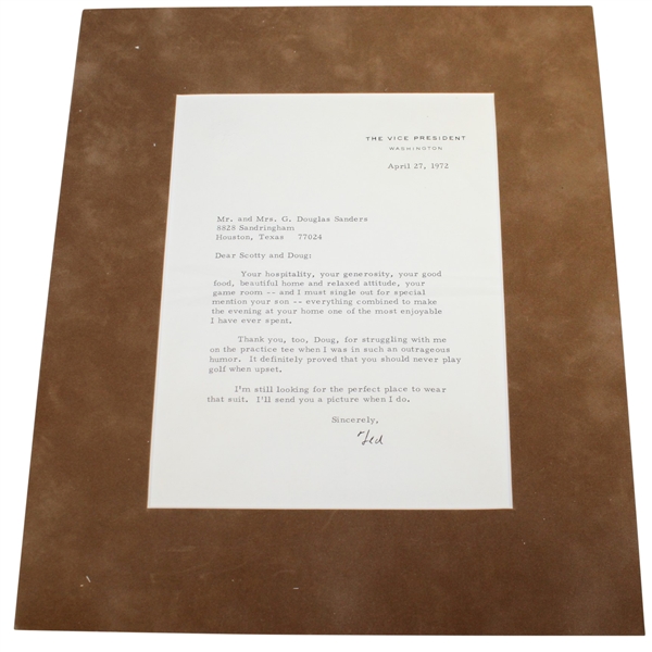 US Vice President Spiro Agnew Signed 4/27/1972 Typed Letter to Doug Sanders PSA/DNA #AG01115