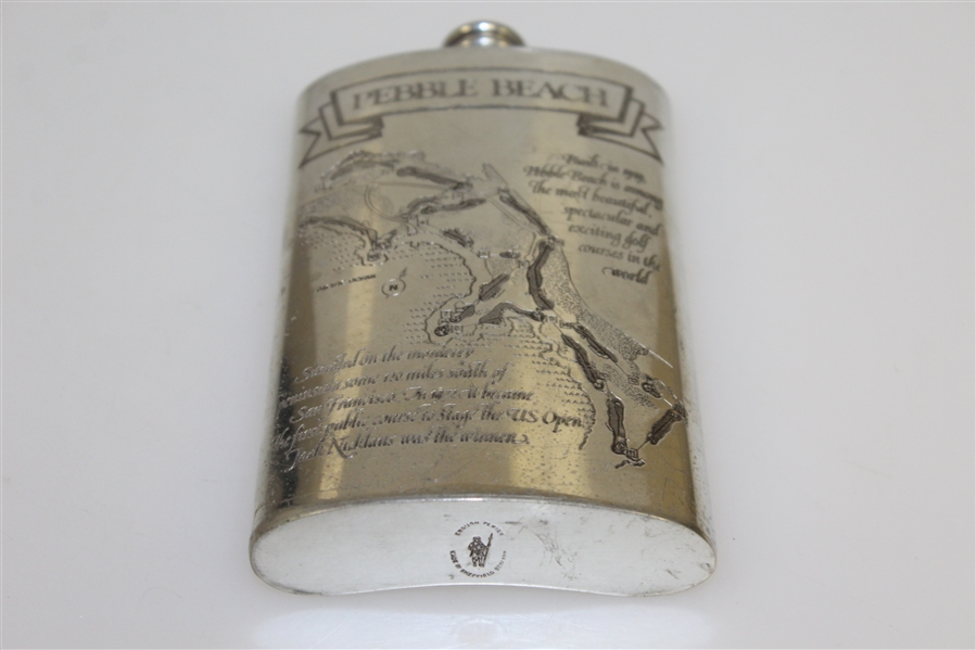 Pebble Beach Sheffield Pewter Flask with Course Layout