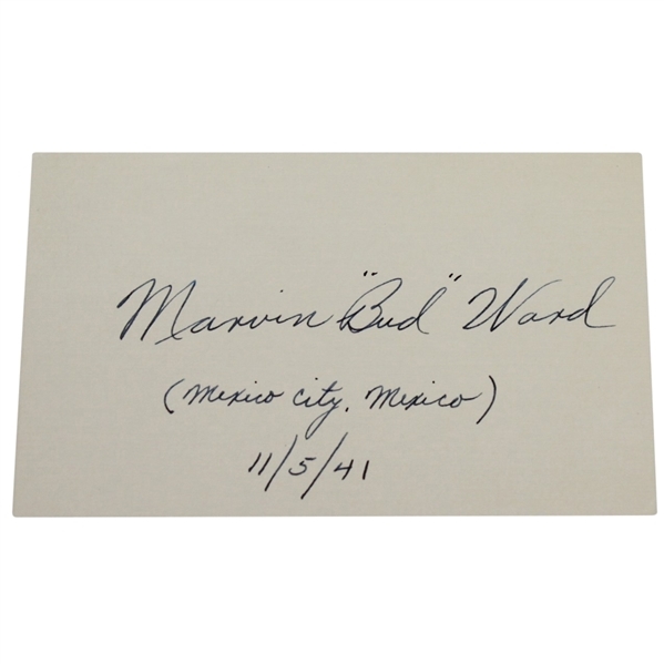 Marvin Bud Ward Signed 3x5 Card - 1939 & 1941 US Amateur Champion JSA ALOA