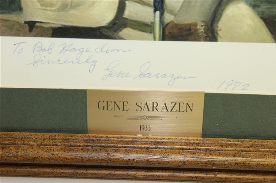 Gene Sarazen Signed 1935  at Augusta Art Piece with Pers., Dated 1972 - Framed JSA ALOA
