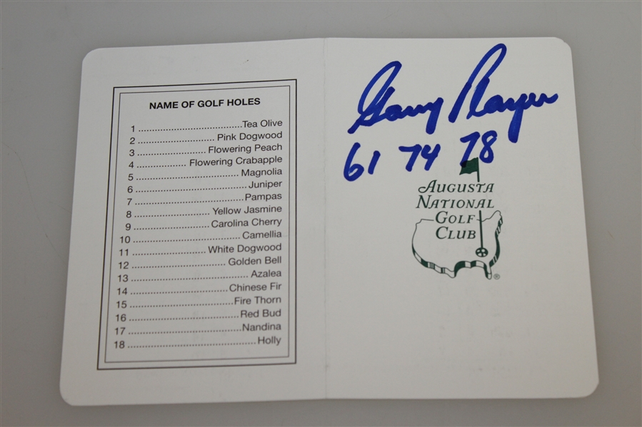 Gary Player Signed Augusta National Scorecard with Three Masters Wins Notation JSA ALOA