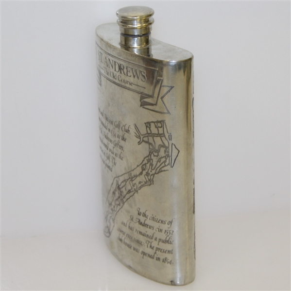 St. Andrews 'The Old Course' Pewter Flask with Course Layout - Good Condition