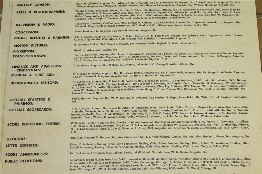 1979 Masters Tournament Committee Assignments Poster - All Officers/Rules/Chairmen and more