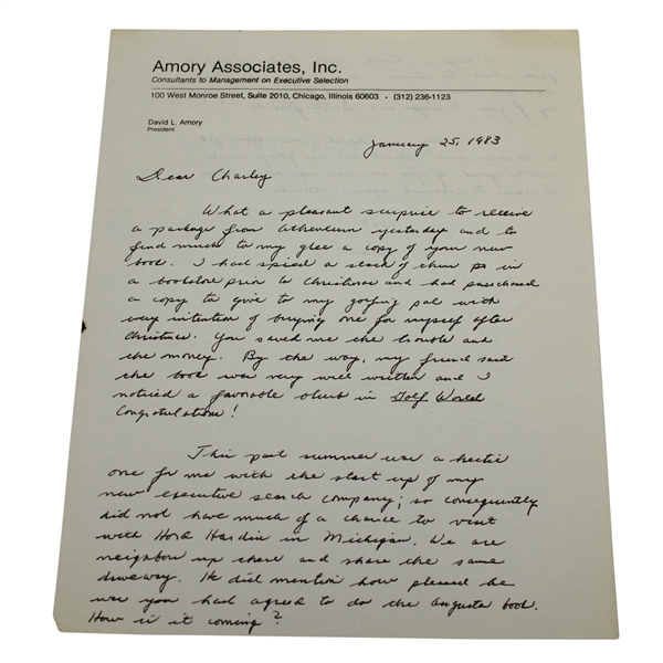 David L. Amory Signed Letter to Charles Price - January 25, 1983 JSA ALOA