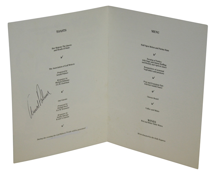 Arnold Palmer Signed 1989 AGW Dinner Program with Green Jackets - R&A JSA ALOA