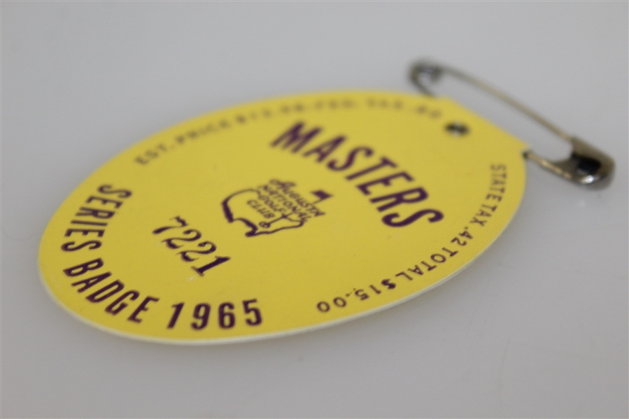 1965 Masters Tournament Series Badge #7221 - Jack Nicklaus' 2nd Green Jacket!