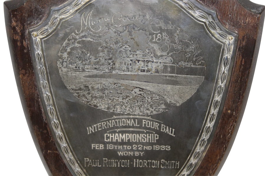 Horton Smith's 1933 International Four Ball Winners Plaque with Paul Runyan - Miami CC