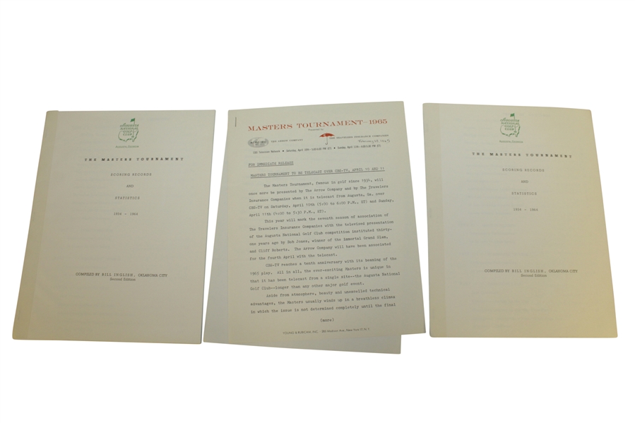 1965 Masters Items - Records Sheet, Records Pamphlet, Pairing Sheets, & Misc Correspondence