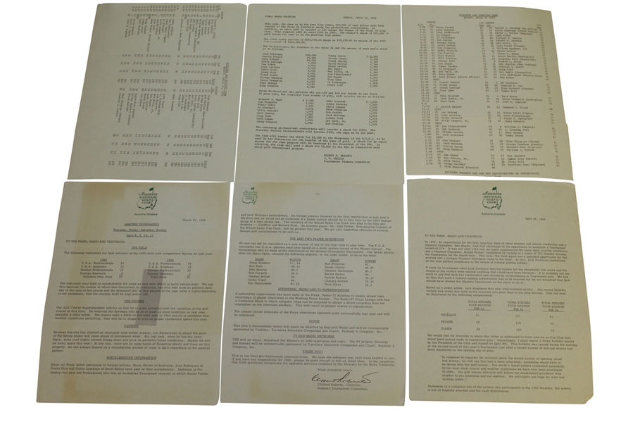 1965 Masters Items - Records Sheet, Records Pamphlet, Pairing Sheets, & Misc Correspondence