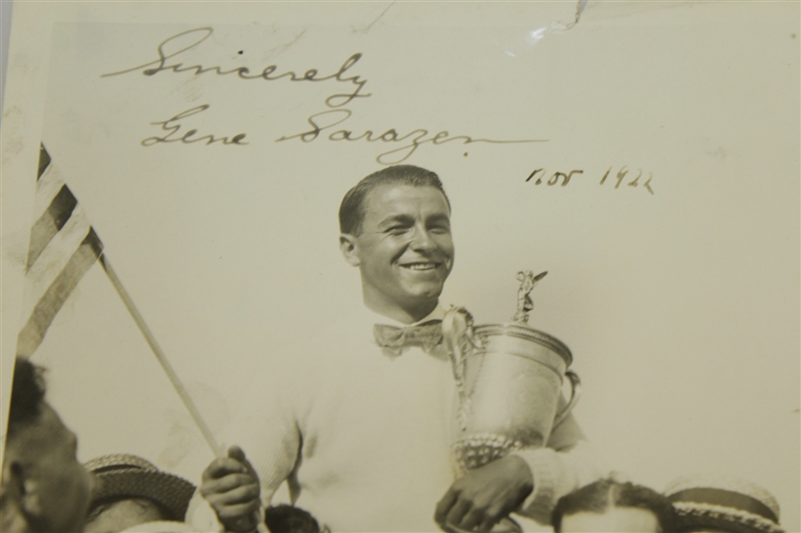 Gene Sarazen Signed Vintage  Type 1 Wire Photo from 1922 US Open Win - Time Period Sig & Notation JSA FULL #BB11039)