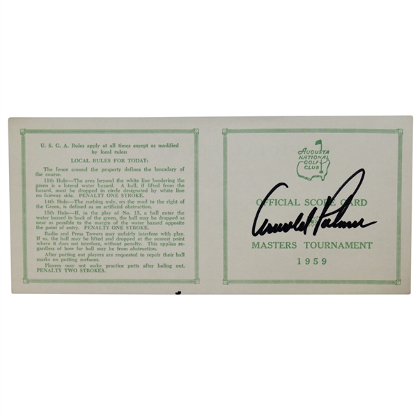 Arnold Palmer Signed 1959 Masters Tournament Official Scorecard JSA ALOA