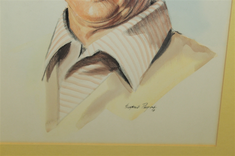 Sam Snead Ink & Pastel Portrait Signed by Artist Eugene Payne Circa 1973 - Framed