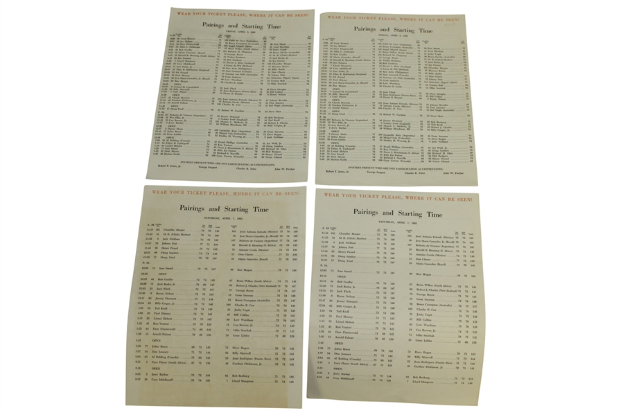 1962 Masters Lot - Scorecard, Records Sheet, Pamphlet, Pairing Sheets, & Misc. Correspondence