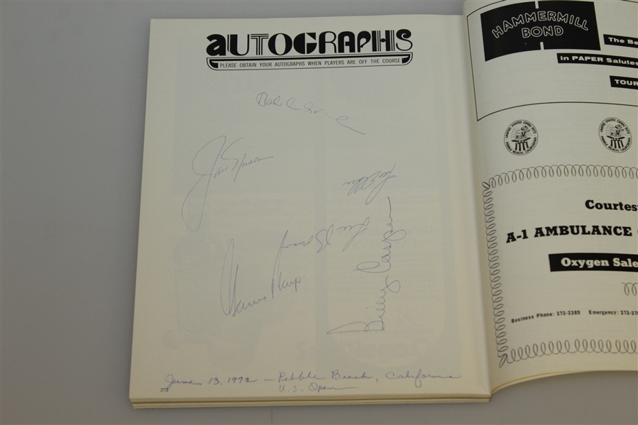Jack Nicklaus, Player, Casper, & others Signed 1972 US Open Program JSA ALOA