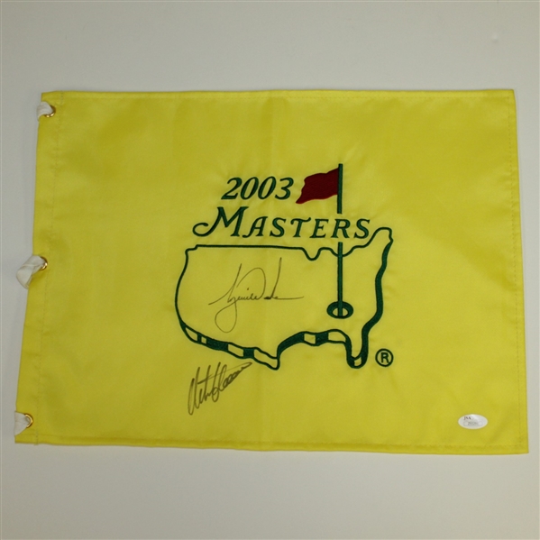 Tiger Woods Center Signed 2003 Masters Flag with Retief Goosen JSA FULL #Z93291