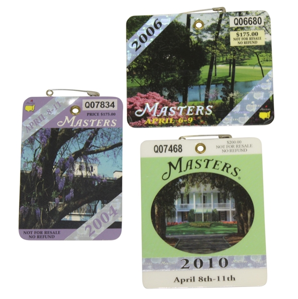 2002, 2004, 2006 & 2010 Masters Tournament Series Badges - Phil Mickelson Victories