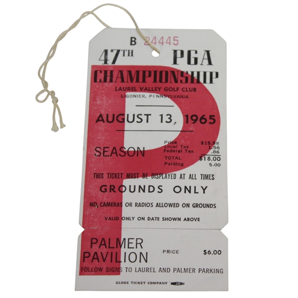 1965 PGA Championship at Laurel Valley Ticket - Dave Marr Winner