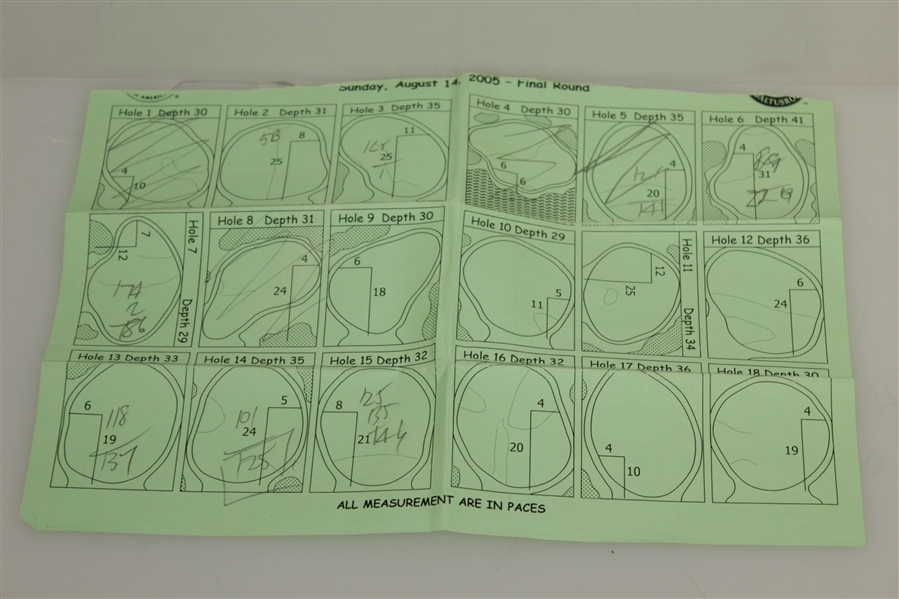 2005 PGA Championship at Baltusrol Yardage Book w/ Used Greens Sheet - Mickelson Win