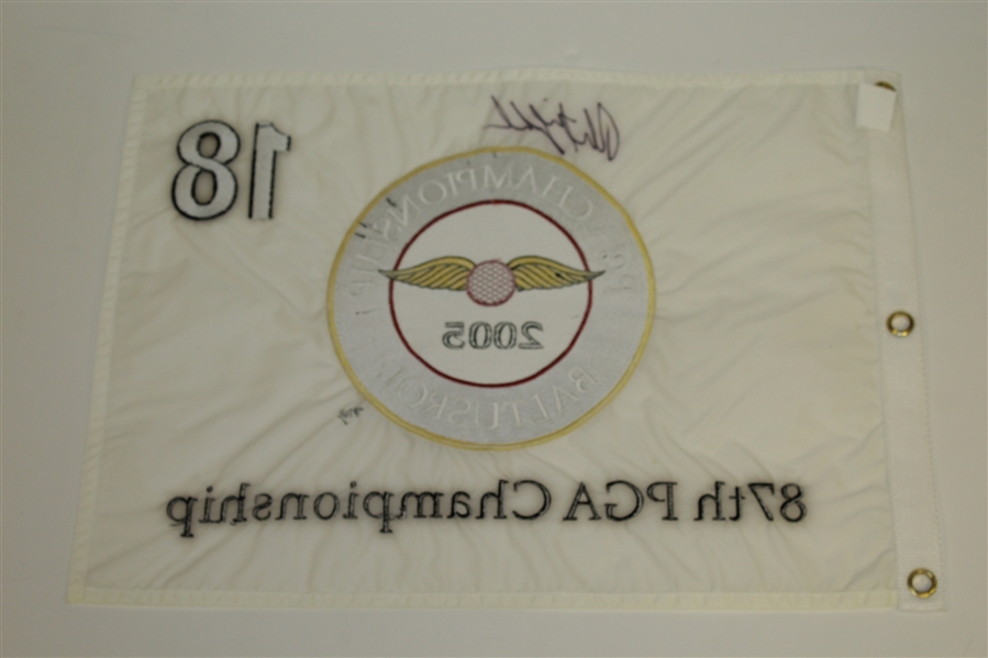 Phil Mickelson Signed 2005 PGA Championship at Baltusrol White Embroidered Flag JSA ALOA