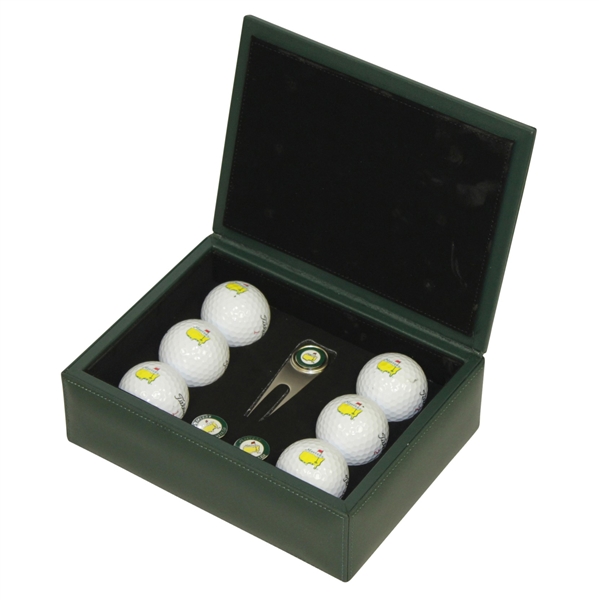 Masters Tournament Undated Ball Set in Leather Case - w/ Markers & Divot Tool