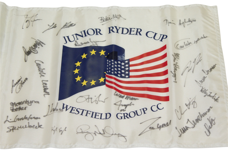 Rory McIlroy & Tony Finau Signed 2004 Junior Ryder Tournament Used Flag - US & Europe Teams JSA ALOA