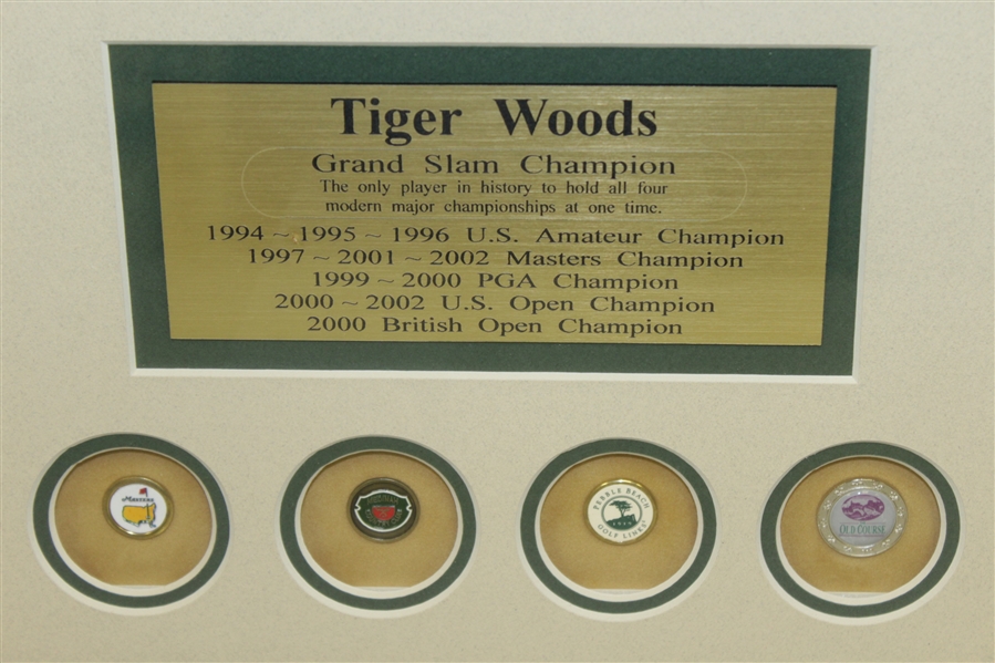 Tiger Woods Grand Slam Framed Presentation - Completed At St. Andrews