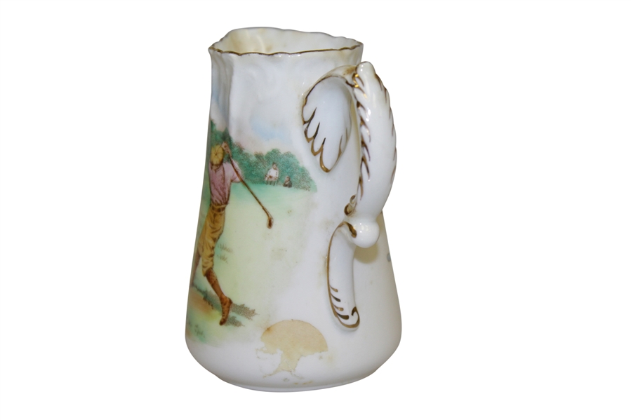 'The Foley China' Fine China Pitcher Featuring golf Scene w/ Gold Trim From England - 'Far and Sure' Design on Back