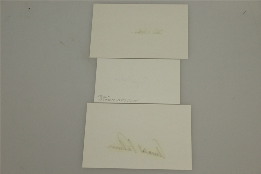 Arnold Palmer, Byron Nelson, & Tom Watson Signed Cards JSA ALOA