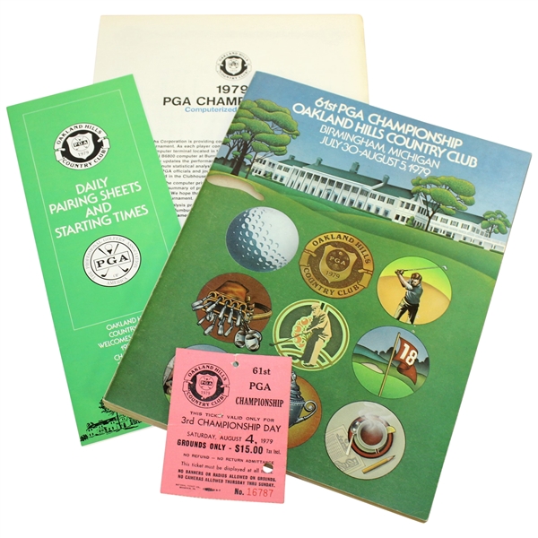1979 PGA Championship at Oakland Hills Program, Ticket, Pairing Sheet, & Analysis