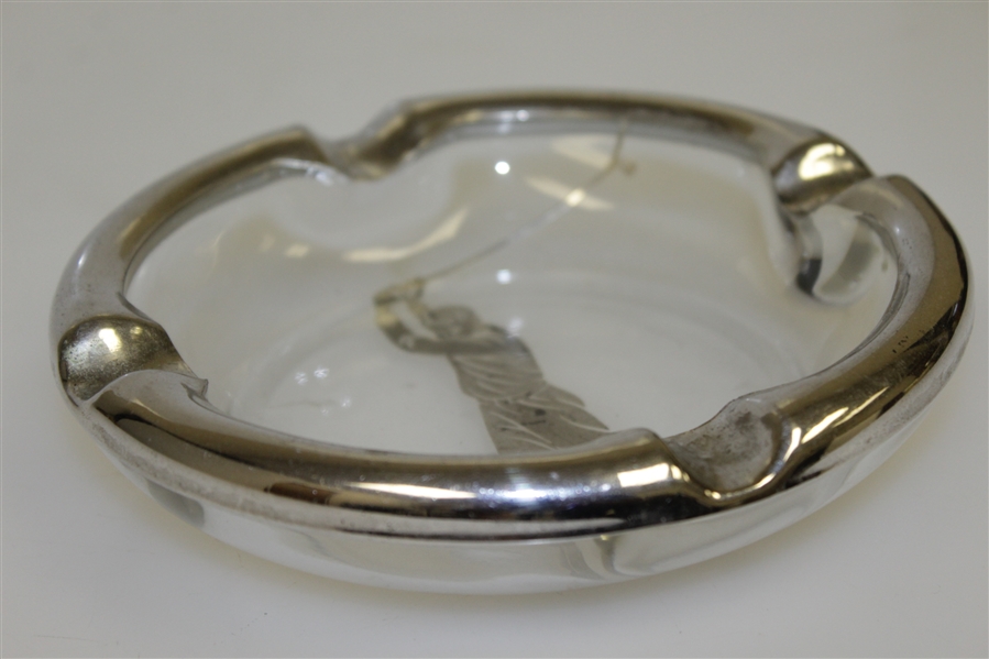 Glass Ashtray w/ Silver Inlay of Golfer & Trim