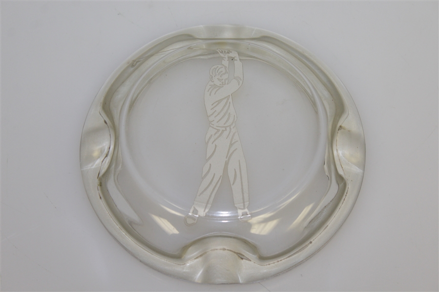 Glass Ashtray w/ Silver Inlay of Golfer & Trim